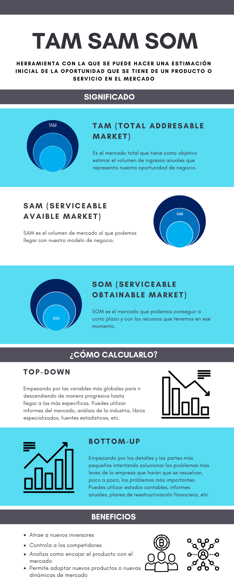 Infografía herramienta TAM SAM SOM significado y ejemplos